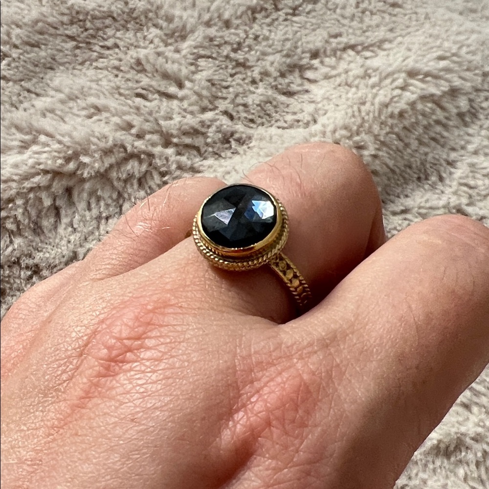 Anna Beck Gold plated and silver ring with hematite grey faceted stone size 9